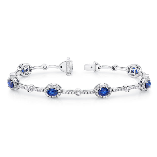 Uneek Oval Sapphire Bracelet with Round Bezel Diamond Stations