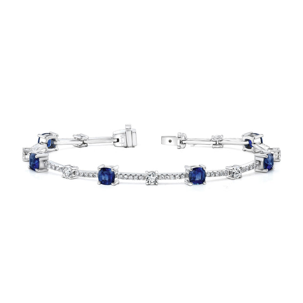 Uneek Cushion-Cut Sapphire Bracelet with Round Diamond Accents