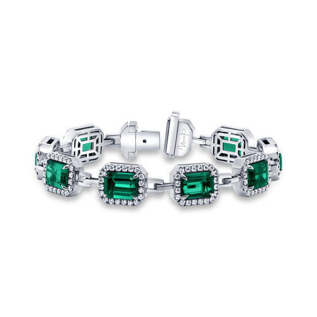 Uneek Precious Collection Halo Emerald Cut Green Tourmaline Bracelet