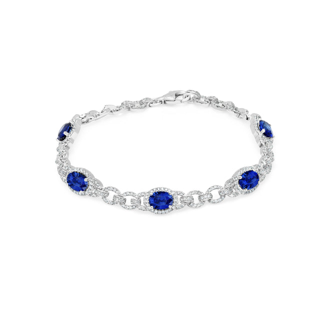 Uneek Precious Collection Halo Oval Shaped Blue Sapphire Bracelet