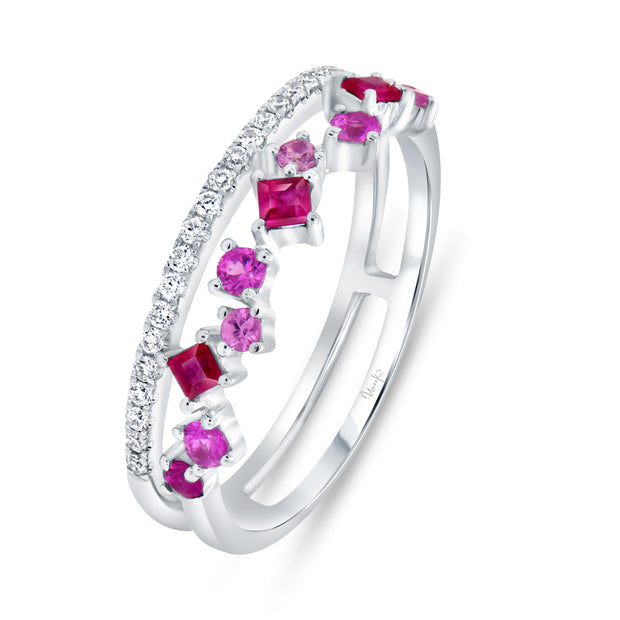 Uneek Precious Collection 2 Row Princess Cut Ruby Fashion Ring