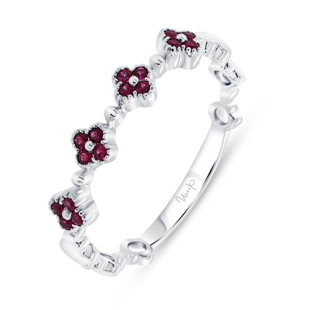 Uneek Stackable Collection Floral Round Ruby Fashion Ring