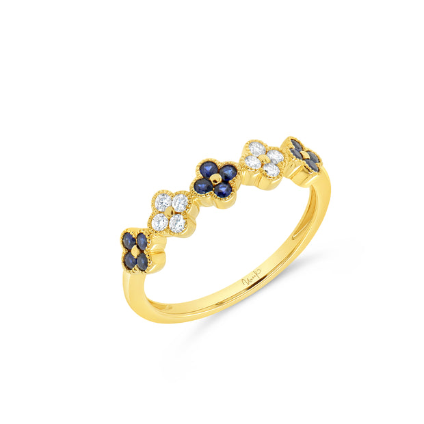 Uneek Stackable Collection Floral Round Blue Sapphire Fashion Ring