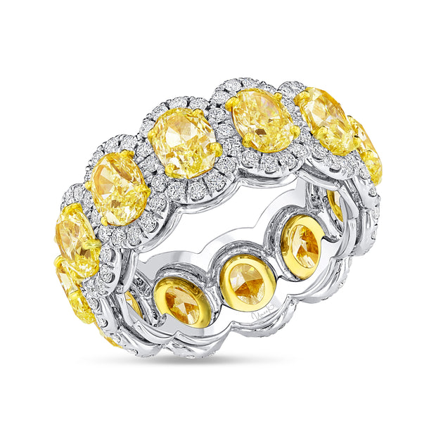 Uneek Oval Yellow Diamond Eternity Band with Round Diamond Halos