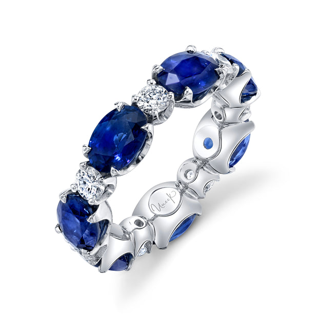 Uneek Eternity Collection 1-Row Oval Shaped Blue Sapphire Eternity Ring