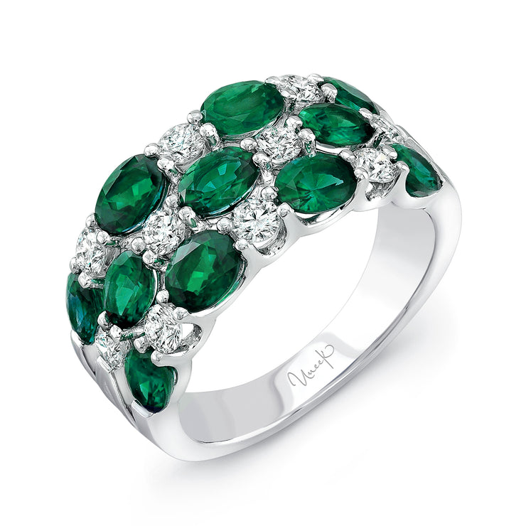 Uneek Precious Collection 3-Row Oval Shaped Emerald Fashion Ring