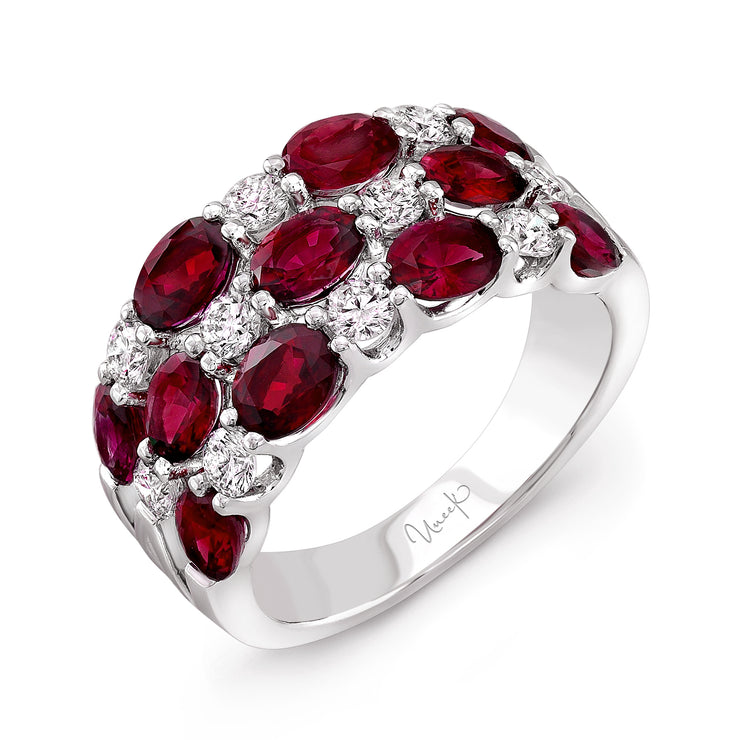 Uneek Precious Collection 3-Row Round Ruby Fashion Ring