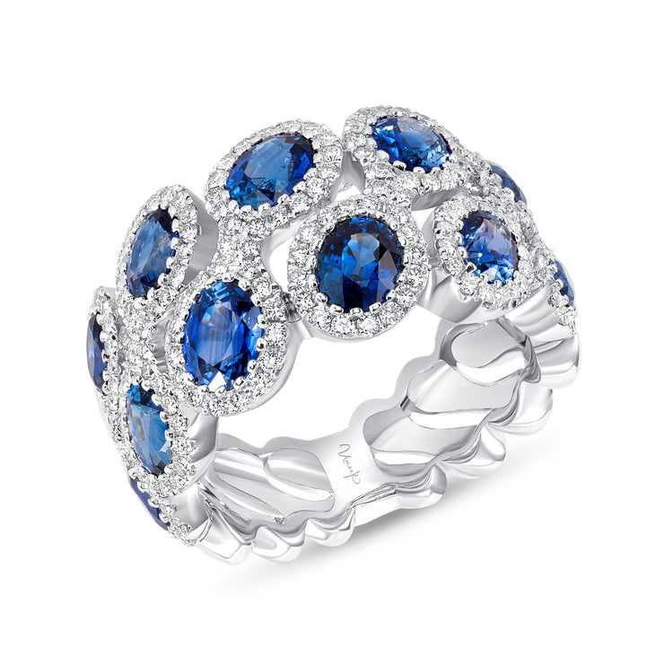 Uneek Precious Collection 2-Row Round Blue Sapphire Fashion Ring