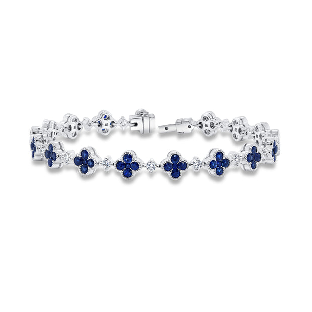 Uneek Precious Collection Clover Round Blue Sapphire Bracelet