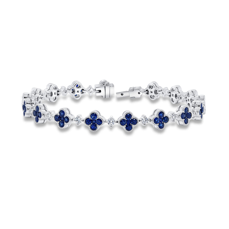 Uneek Precious Collection Clover Round Blue Sapphire Bracelet