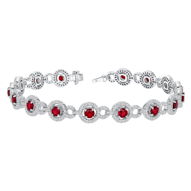 Uneek Precious Collection Halo Round Ruby Bracelet