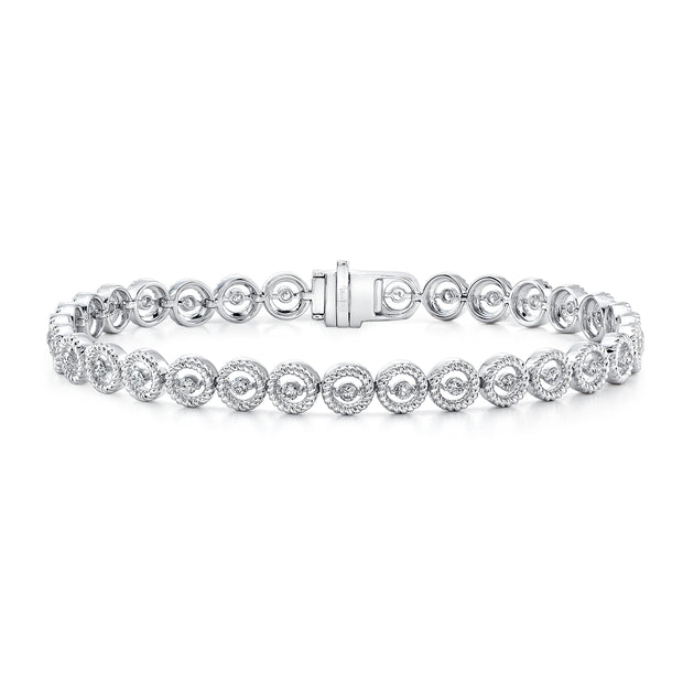 Uneek Round Diamond Bracelet with Rope Milgrain Halo Details