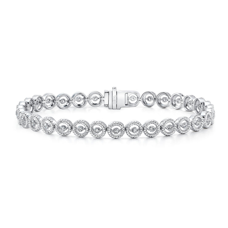 Uneek Round Diamond Bracelet with Rope Milgrain Halo Details