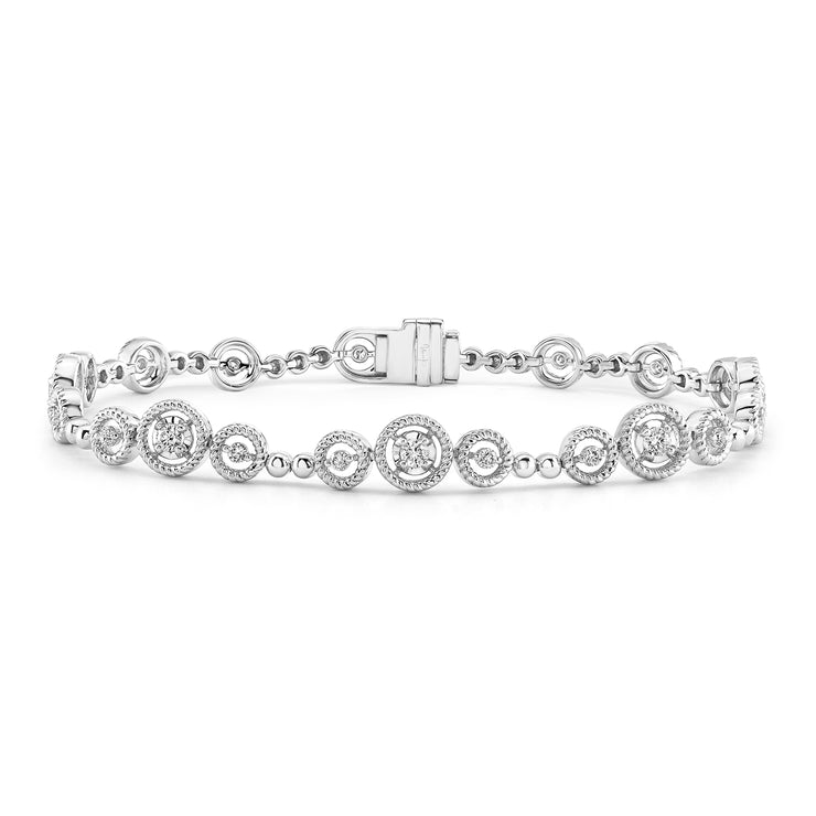 Uneek Mixed-Size Round Diamond Bracelet with Rope Milgrain Floating Halo Details