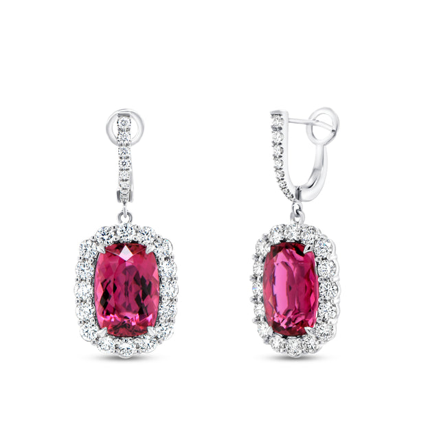 Uneek Precious Collection Drop Cushion Cut Rubellite Dangle Earrings