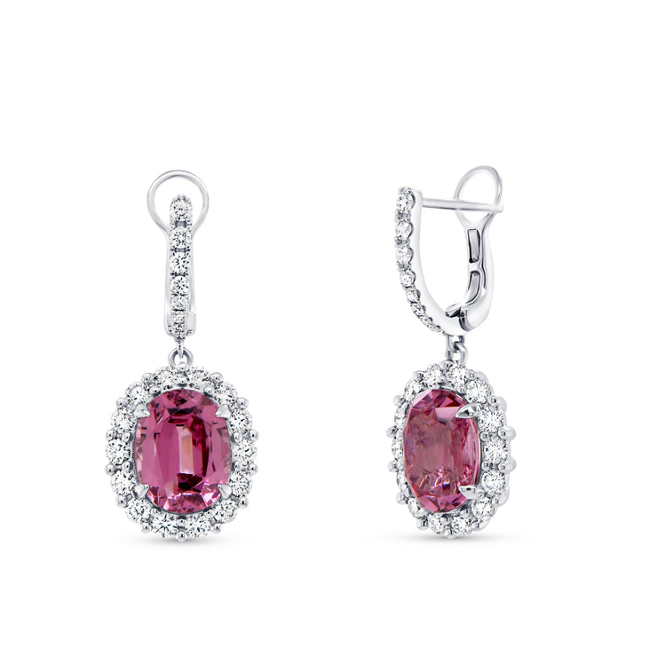 Uneek Precious Collection Halo Oval Shaped Garnet Dangle Earrings