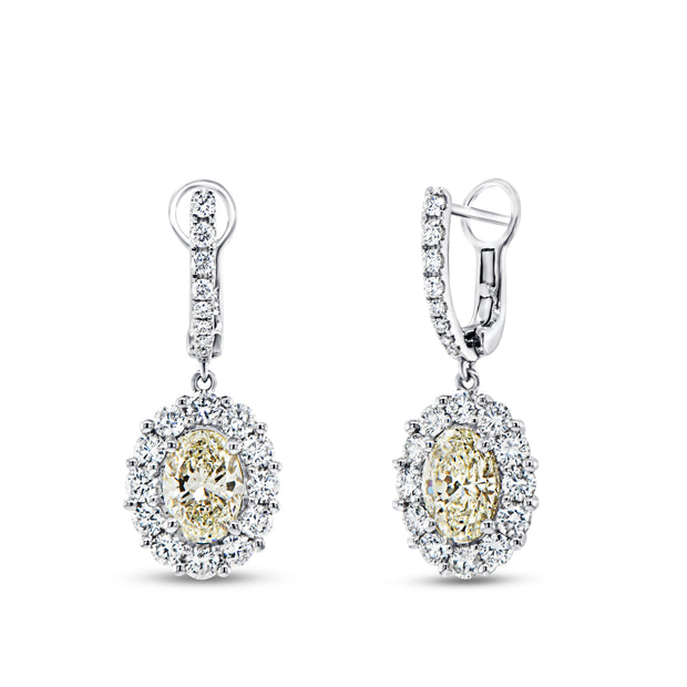 Uneek Petals Collection Halo Oval Shaped Diamond Dangle Earrings