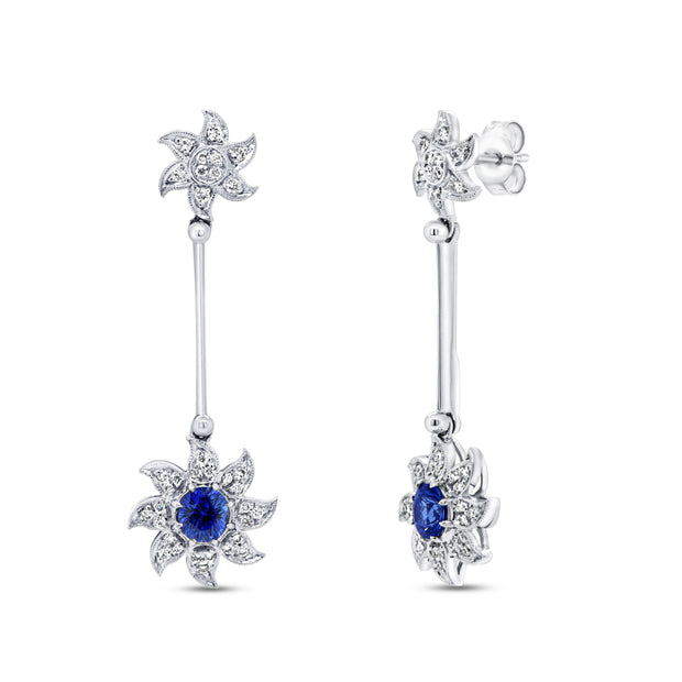 Uneek Precious Collection Round Blue Sapphire Dangle Earrings