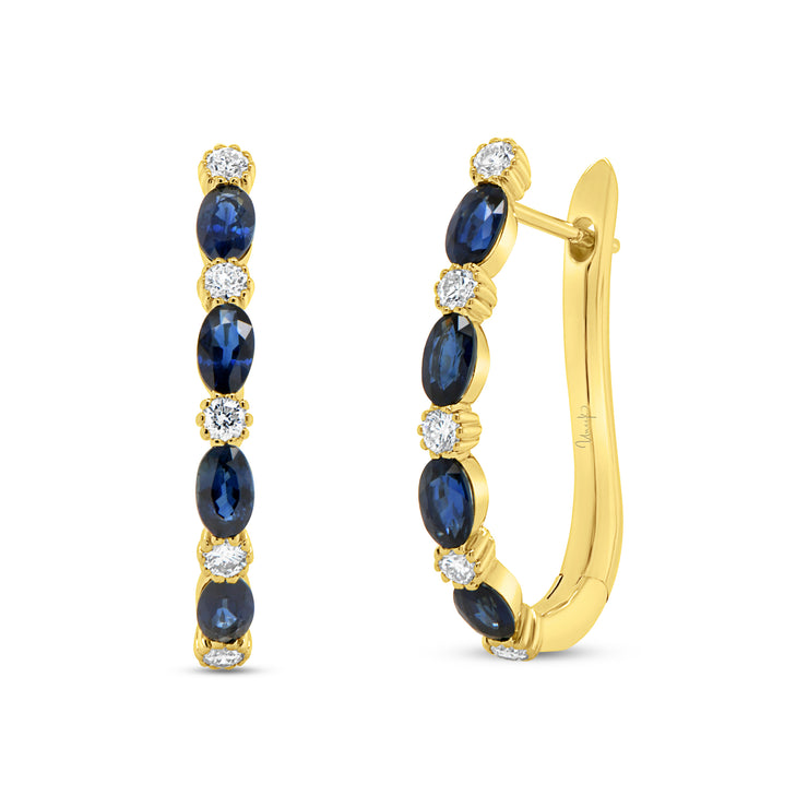 Uneek Precious Collection Round Blue Sapphire Hoop Earrings