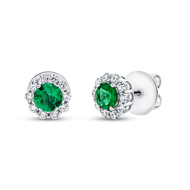 Uneek Precious Collection Halo Round Emerald Stud Earrings