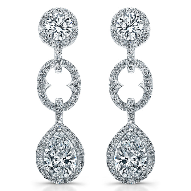 Uneek Round and Pear-Shaped Diamond Dangle Earrings with Halos