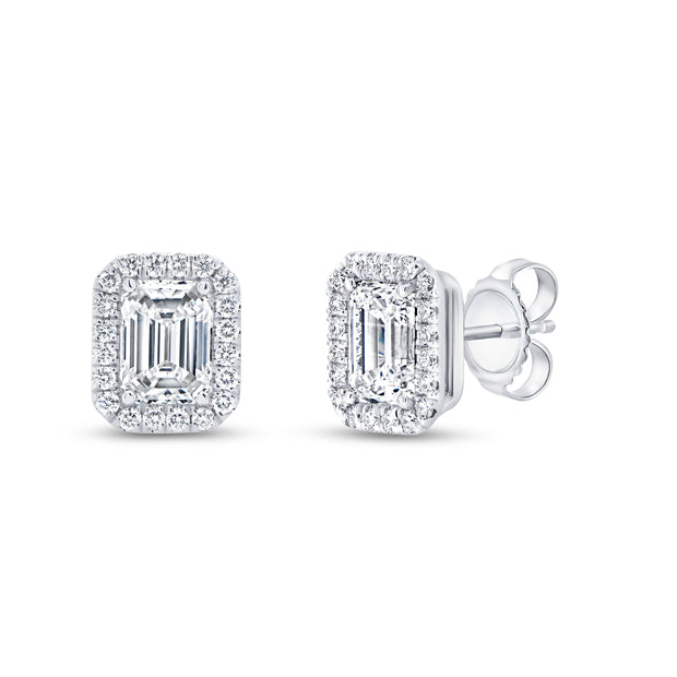 Uneek Signature Collection Halo Emerald Cut Diamond Drop Earrings