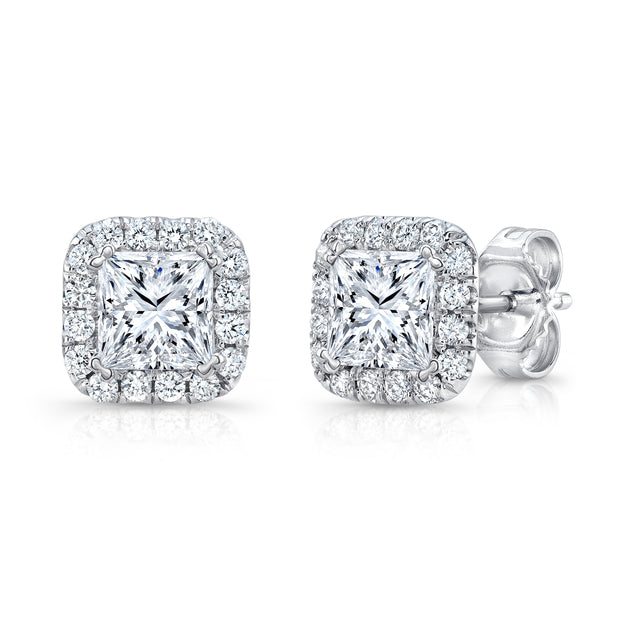 Uneek Silhouette Collection Halo Princess Cut Stud Earrings