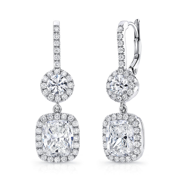 Uneek Signature Collection Halo Cushion Cut Dangle Earrings