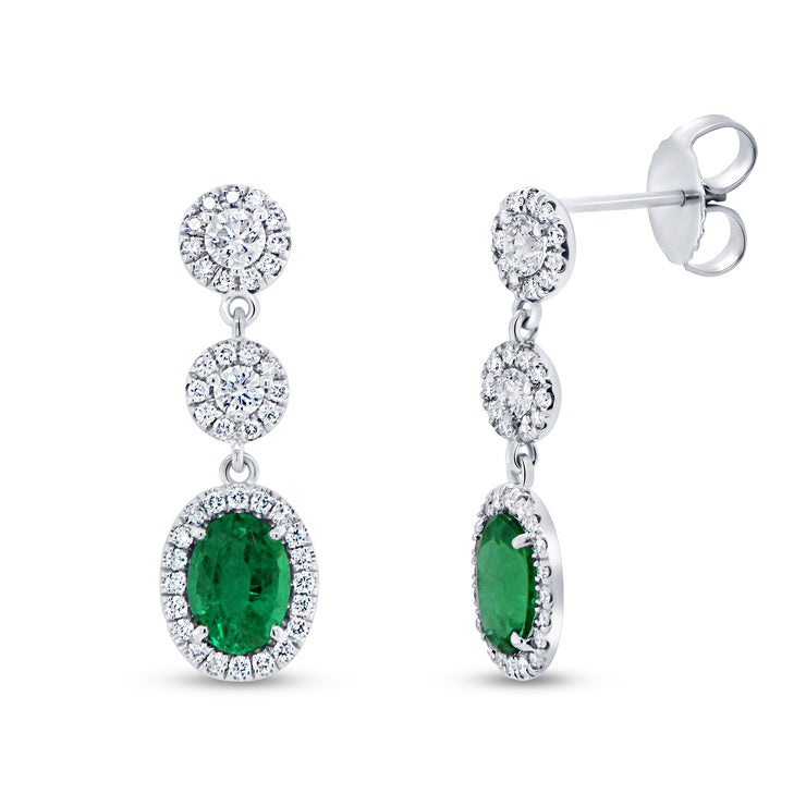 Uneek Precious Collection Halo Oval Shaped Emerald Dangle Earrings