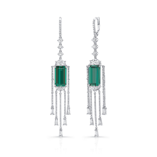 Uneek Reign Drops Green Tourmaline Dangling Diamond Earrings