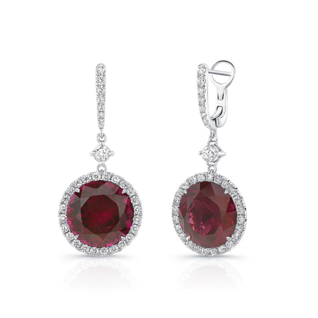 Uneek Precious Collection Halo Round Rhodolite Earrings