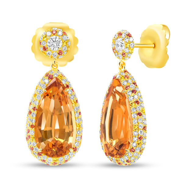 Uneek Precious Collection Halo Pear Shaped Topaz Dangle Earrings