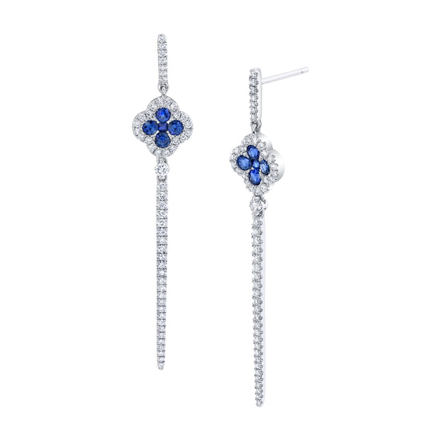 Uneek Precious Collection Round Blue Sapphire Dangle Earrings