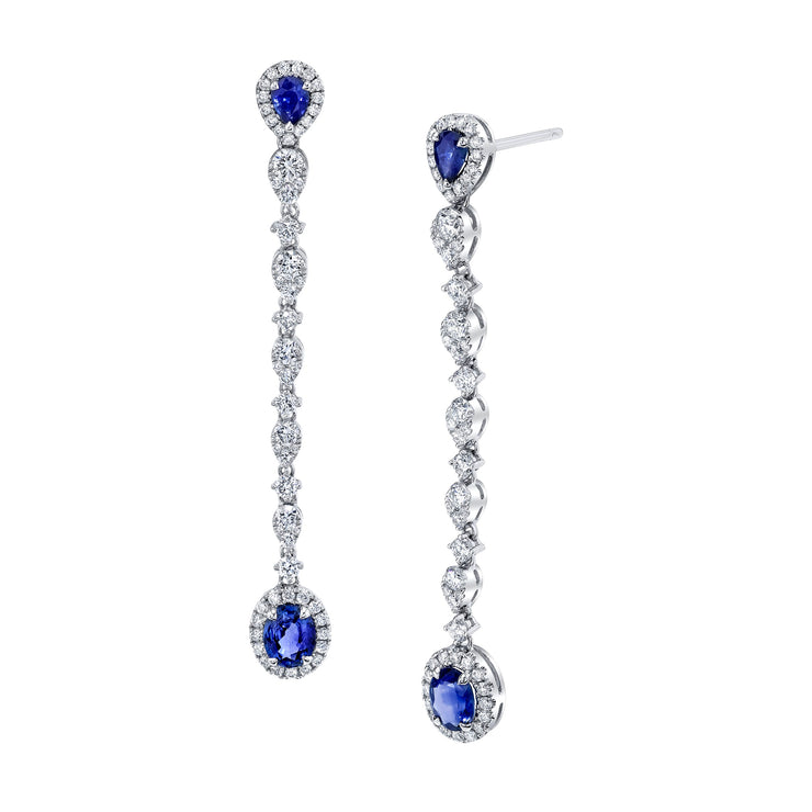 Uneek Precious Collection Round Blue Sapphire Dangle Earrings