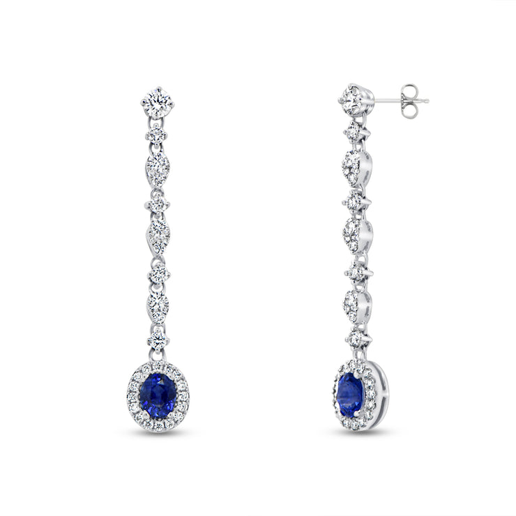 Uneek Custom Collection Drop Oval Shaped Blue Sapphire Dangle Earrings