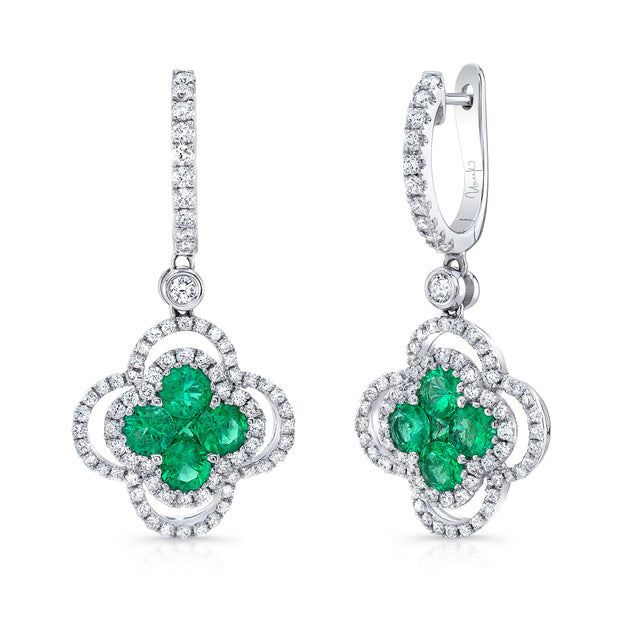 Uneek Precious Collection Floral Round Emerald Dangle Earrings