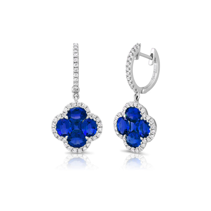 Uneek Precious Collection Floral Oval Shaped Blue Sapphire Dangle Earrings