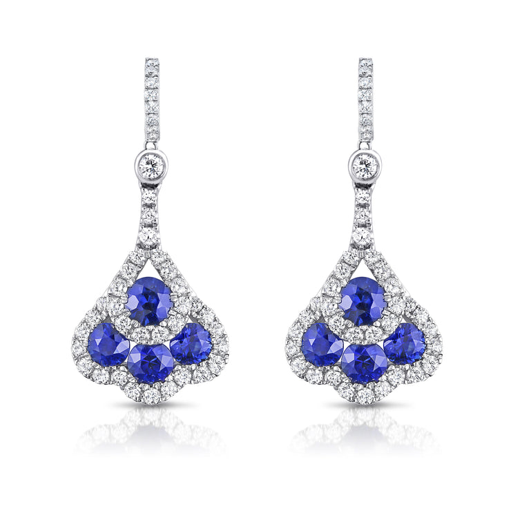 Uneek Round Blue Sapphire and Diamond Chandelier-Style Drop Earrings