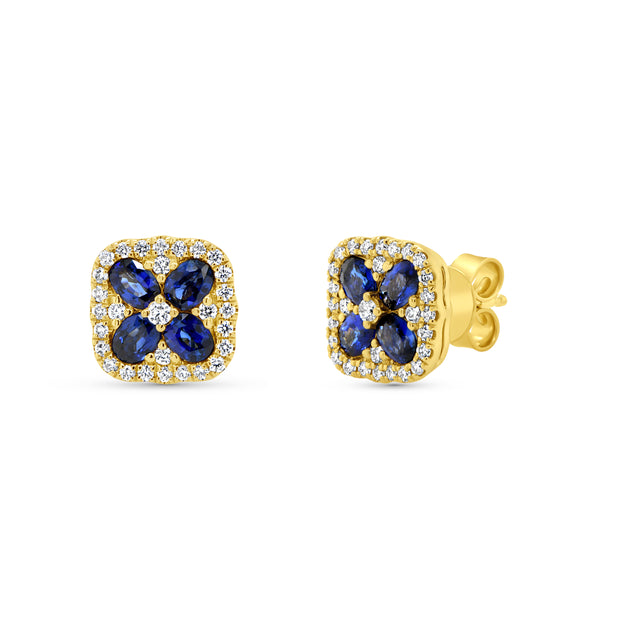 Uneek Precious Collection Floral Round Blue Sapphire Stud Earrings