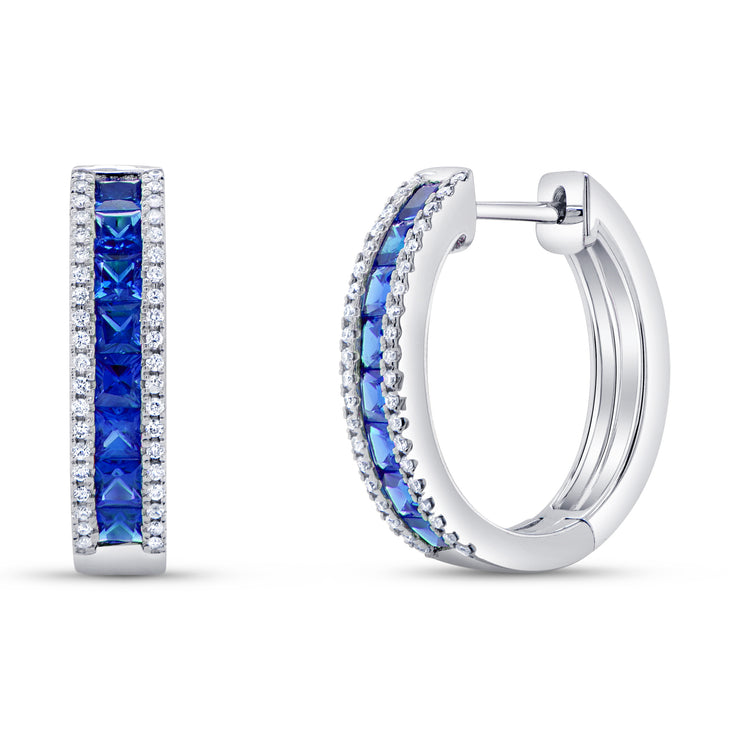 Uneek Precious Collection Round Blue Sapphire Huggie Earrings