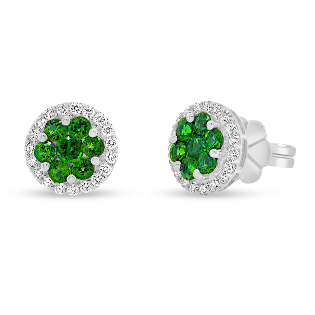 Uneek Precious Collection Halo Round Emerald Stud Earrings