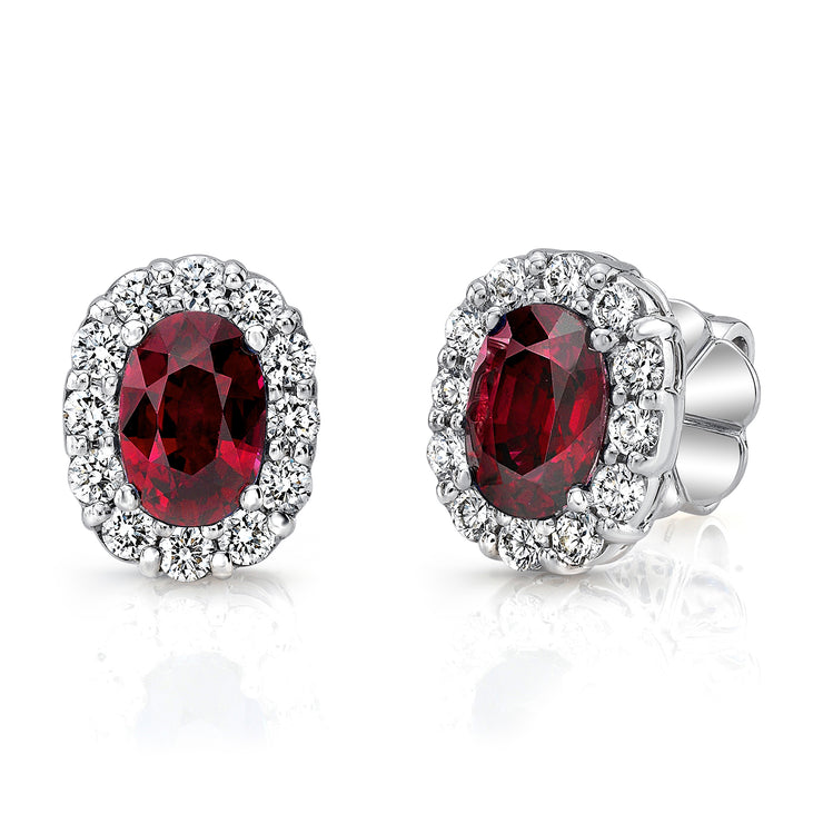 Uneek Precious Collection Halo Round Ruby Stud Earrings