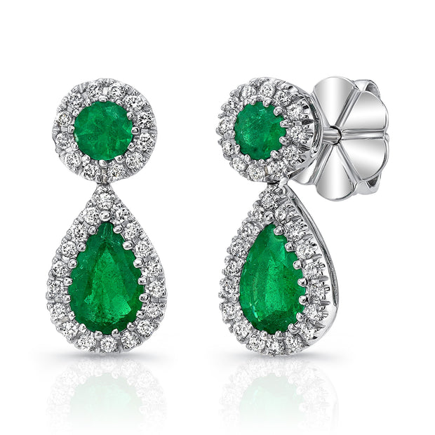 Uneek Precious Collection Halo Pear Shaped Emerald Dangle Earrings