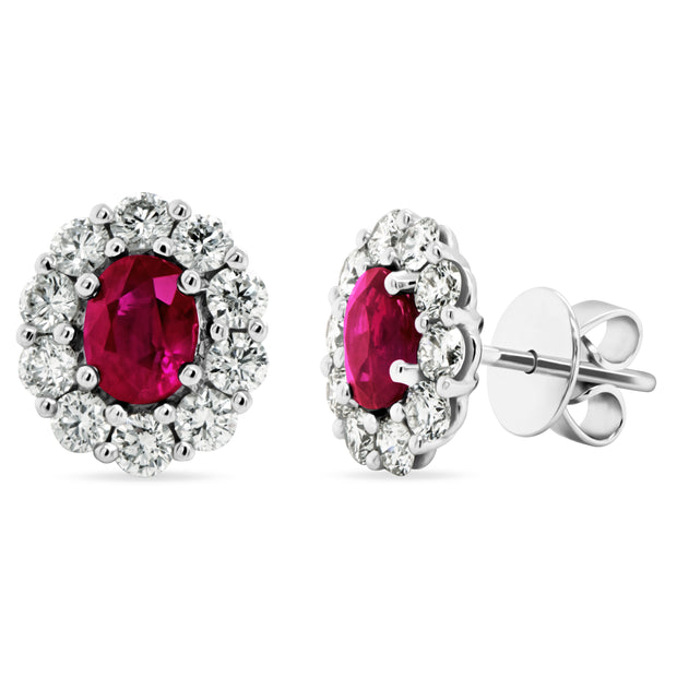 Uneek Precious Collection Halo Round Ruby Stud Earrings