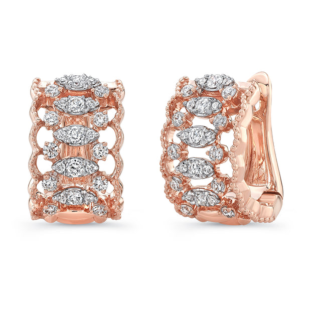 Uneek Broderie Anglaise Open Lace Diamond Huggie Hoop Earrings