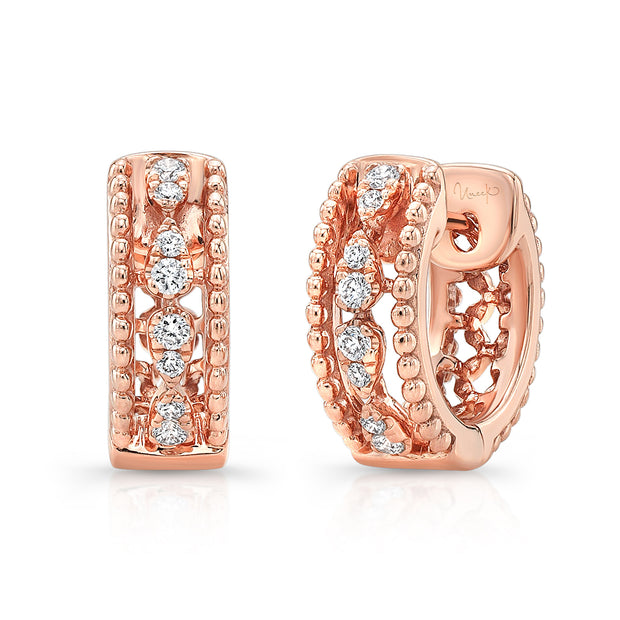 Uneek Battenberg Petite Open Lace Diamond Huggie Hoop Earrings