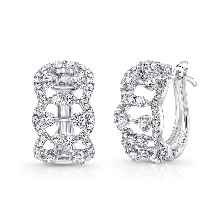 Uneek Coralline Open Lace Diamond Huggie Hoop Earrings