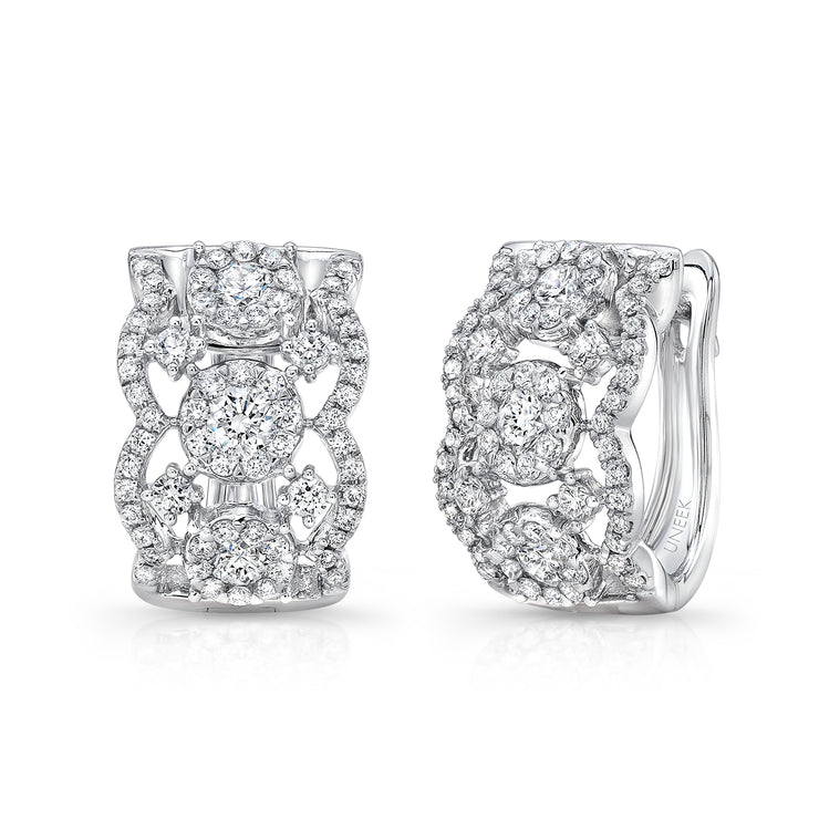 Uneek Valenciennes de Ghent Open Lace Diamond Huggie Hoop Earrings