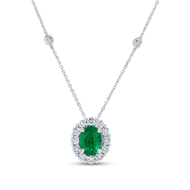 Uneek Precious Collection Halo Oval Shaped Emerald Drop Pendant