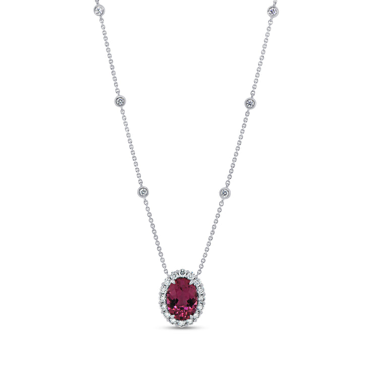 Uneek Precious Collection Drop Oval Shaped Rubellite Drop Pendant